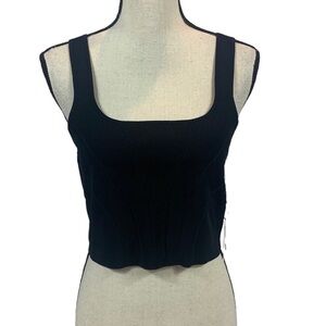 Good American Square Neck Contoured Cropped Tank Top - Black